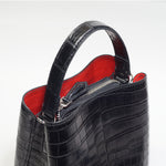 Girls bag black crocodile leather contrast bucket bag