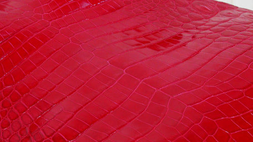 皮革 尼羅鱷魚皮 瑪瑙石拋光 紅色 - FOBO CROCODILE