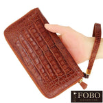 Genuine caiman crocodile leather checkbook zipper wallet, purse, bag