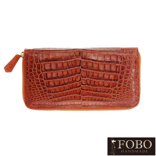 Genuine caiman crocodile leather checkbook zipper wallet, purse, bag