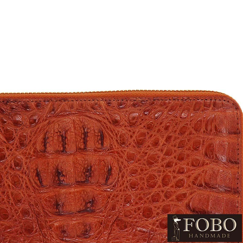 Leather zipper checkbook wallet Genuine caiman crocodile storage passport