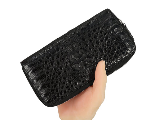 Men's zipper long wallet, Genuine caiman crocodile leather