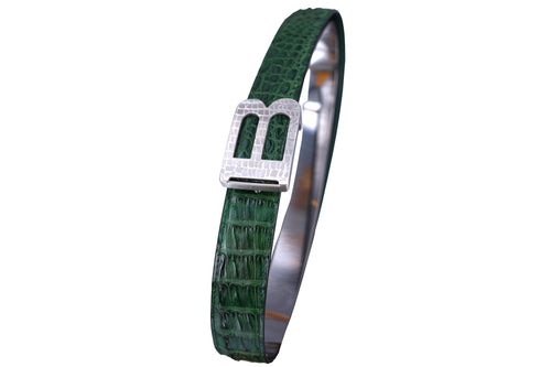 Men's belt caiman crocodile leather green color