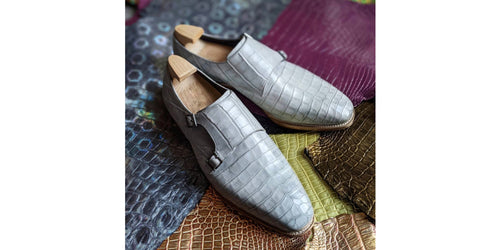 皮鞋 尼羅鱷魚皮革 孟克鞋 皮鞋訂做 灰色 - FOBO CROCODILE