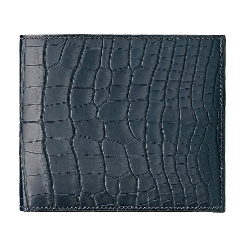 皮夾 美洲鱷魚皮革 短夾錢包 深藍色 colorblock - FOBO CROCODILE