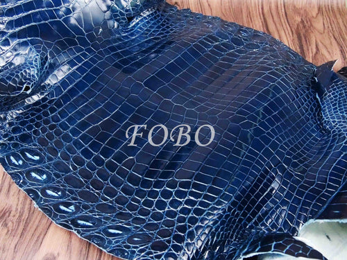 皮革 尼羅鱷魚皮 瑪瑙石拋光 深海藍色 - FOBO CROCODILE