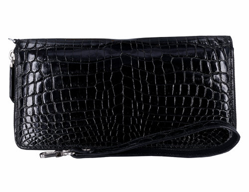 passport zipper wallet, checkbook purse, genuine nile crocodile leather